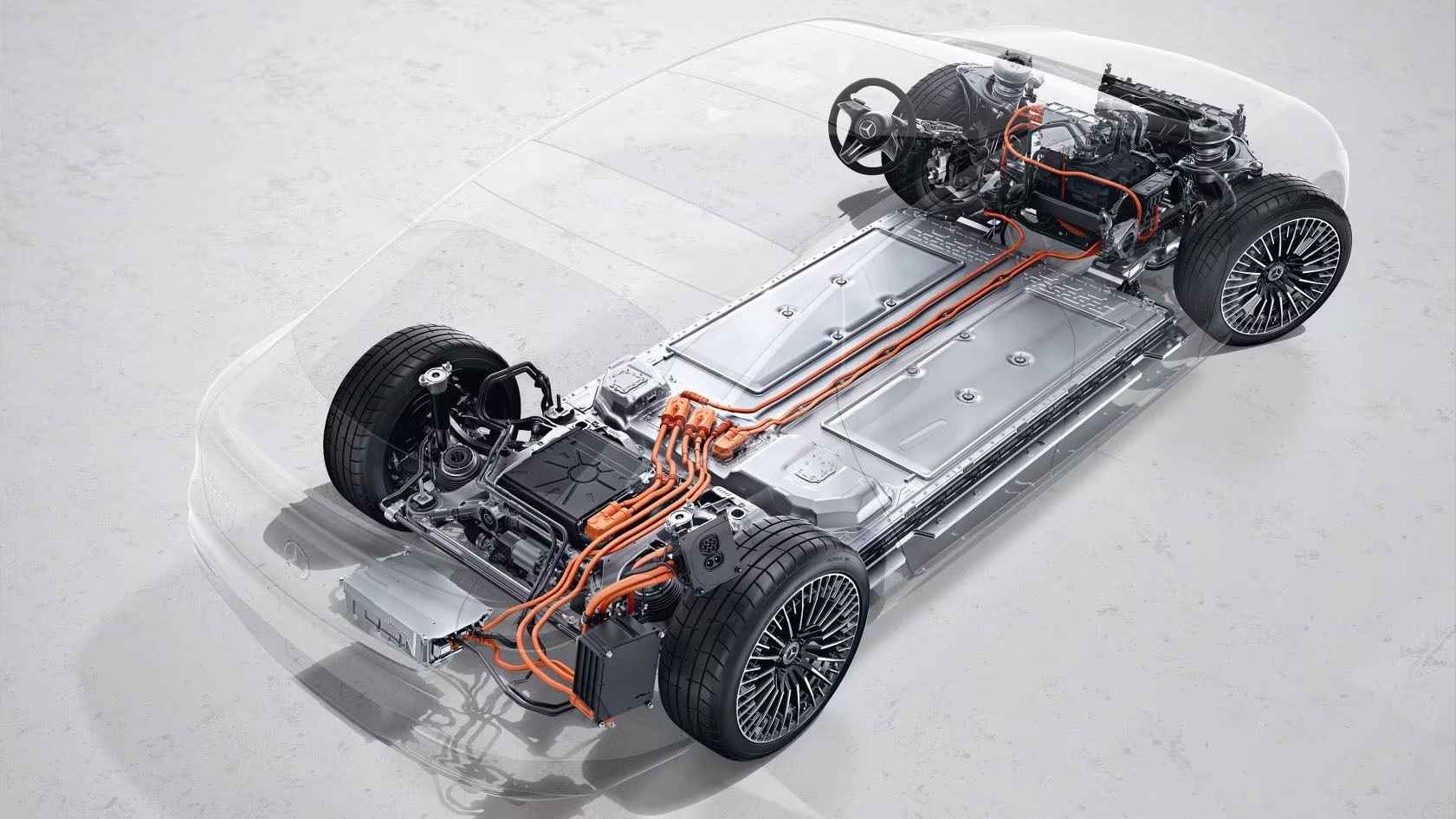 Onderstel van een elektrische Mercedes-Benz met batterij